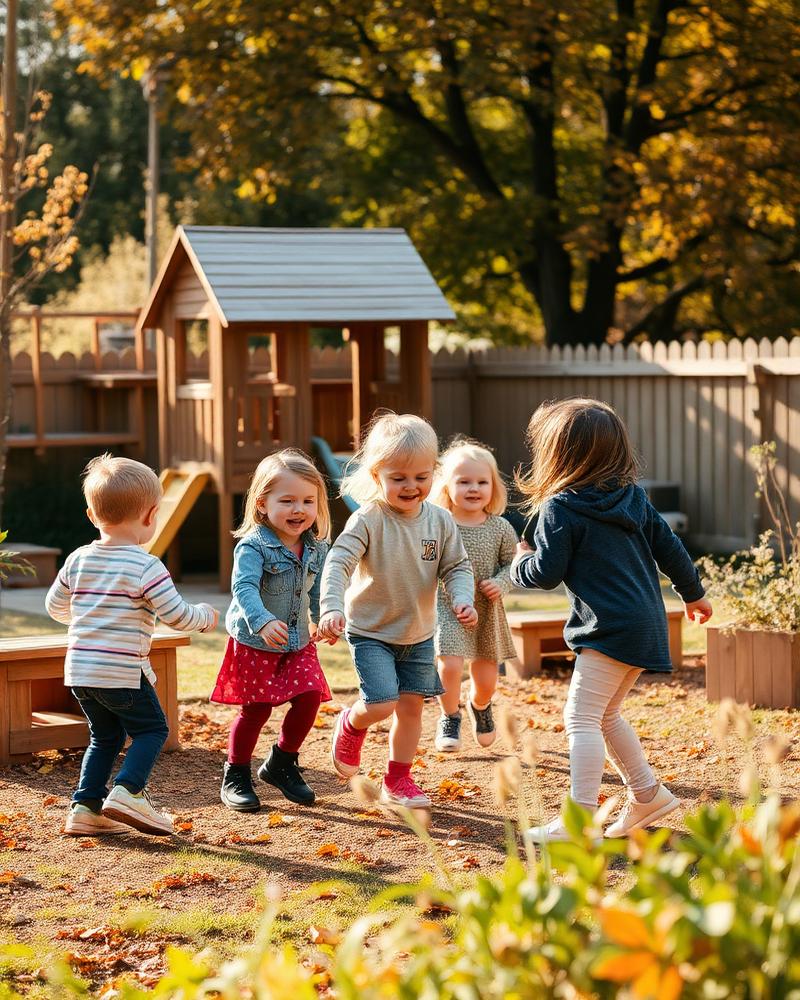 Dzieci bawiące się w ogrodzie przedszkolnym